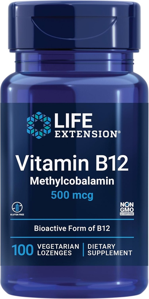 Vitamina B12 Metilcobalamina 500mcg - Suplemento de Vitamina B12 para la Energía General y la Salud del Cerebro - Los congeladores vegetarianos sin azúcar disuelven en su boca - Una vez Daily - 100 Cuenta