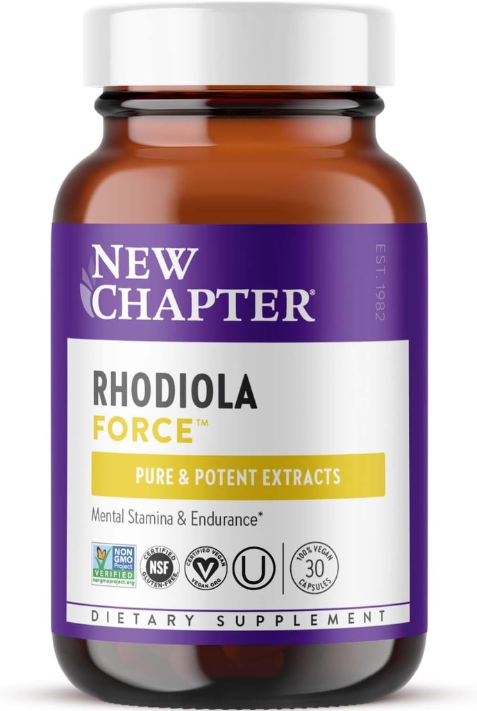 New Chapter Rhodiola Force 300mg with Potent Vegan Rhodiola for Mental Focus " Stamina, Endurance + Mood Support + Stress Adaptogen + Non-GMO Ingredientes - 30 Cuenta