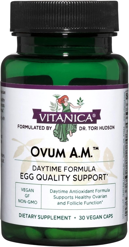 Vitanica Ovum A.M. - Calidad del huevo Soporte con vitamina D3, ácido lipoico alfa & CoQ10 - Funciona mejor con Ovum P.M. - Suplementos dietéticos herbarios - Lady - 30 caps veganos