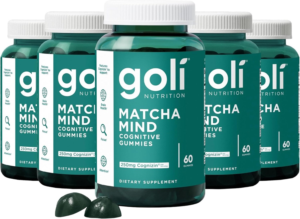 Goli Matcha Mind Gummies - 300 Conde - Green Tea Leaves Powder con Cognizin para Focus, Atención y Salud Cerebro, Vegan, Non-GMO, Gluten-Free & Gelatin Free.