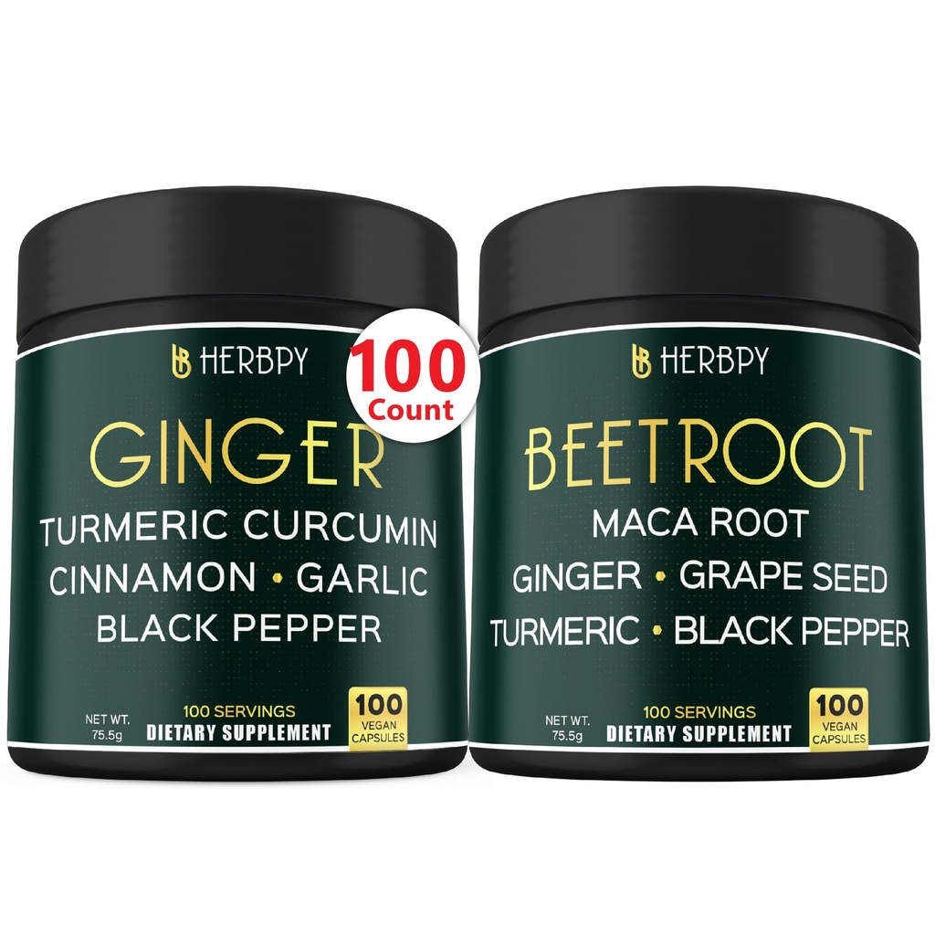Herbpy Bundle 5in1 Ginger Supplement & 6in1 Beet Root Capsules