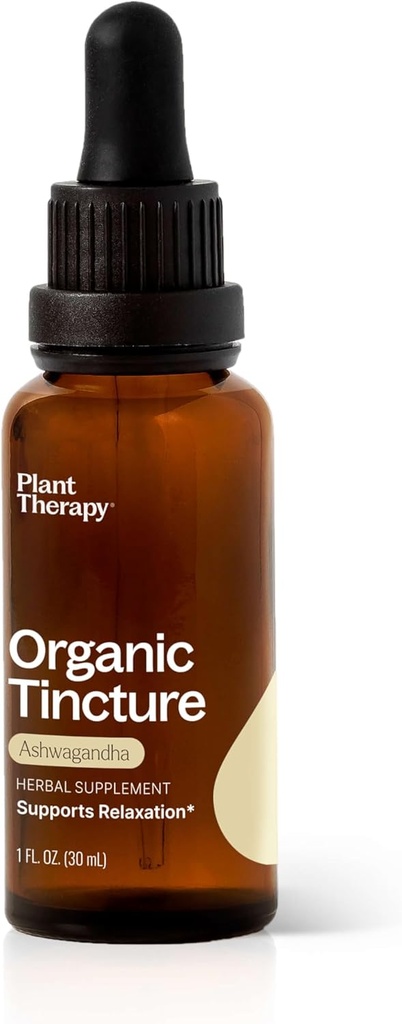Terapia de plantas Ashwagandha orgánica Suplemento de hierbas Root Tintura 30 mL (1 oz) soporta la relajación, rejuvenecimiento & Apoyo a la inmune, Vegan, No GMO, Gluten Free, Liquid, 1 Bottle