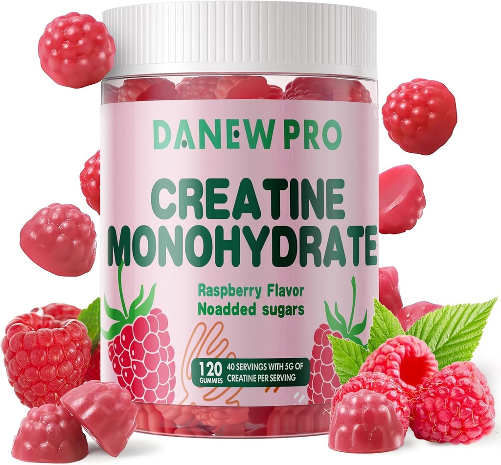 Cretina Monohydrate Gummies for Men & Women-5g of Creatine Monohydrate per Serving - Sugar Free,Vegan, Raspberry Flavor, 120 Condes