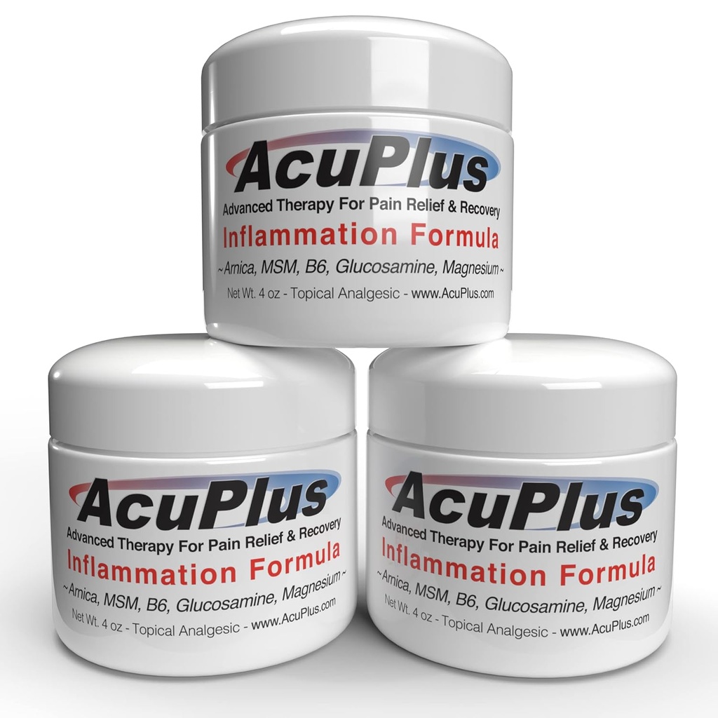 AcuPlus - Alivio avanzado del dolor Crema antiinflamatoria tópica para calmar el músculo " Dolor conjunto - Artritis, Bursitis, " Tendonitis - Fórmula de acción rápida con ingredientes naturales - 4 oz. cada uno, Pack de 3