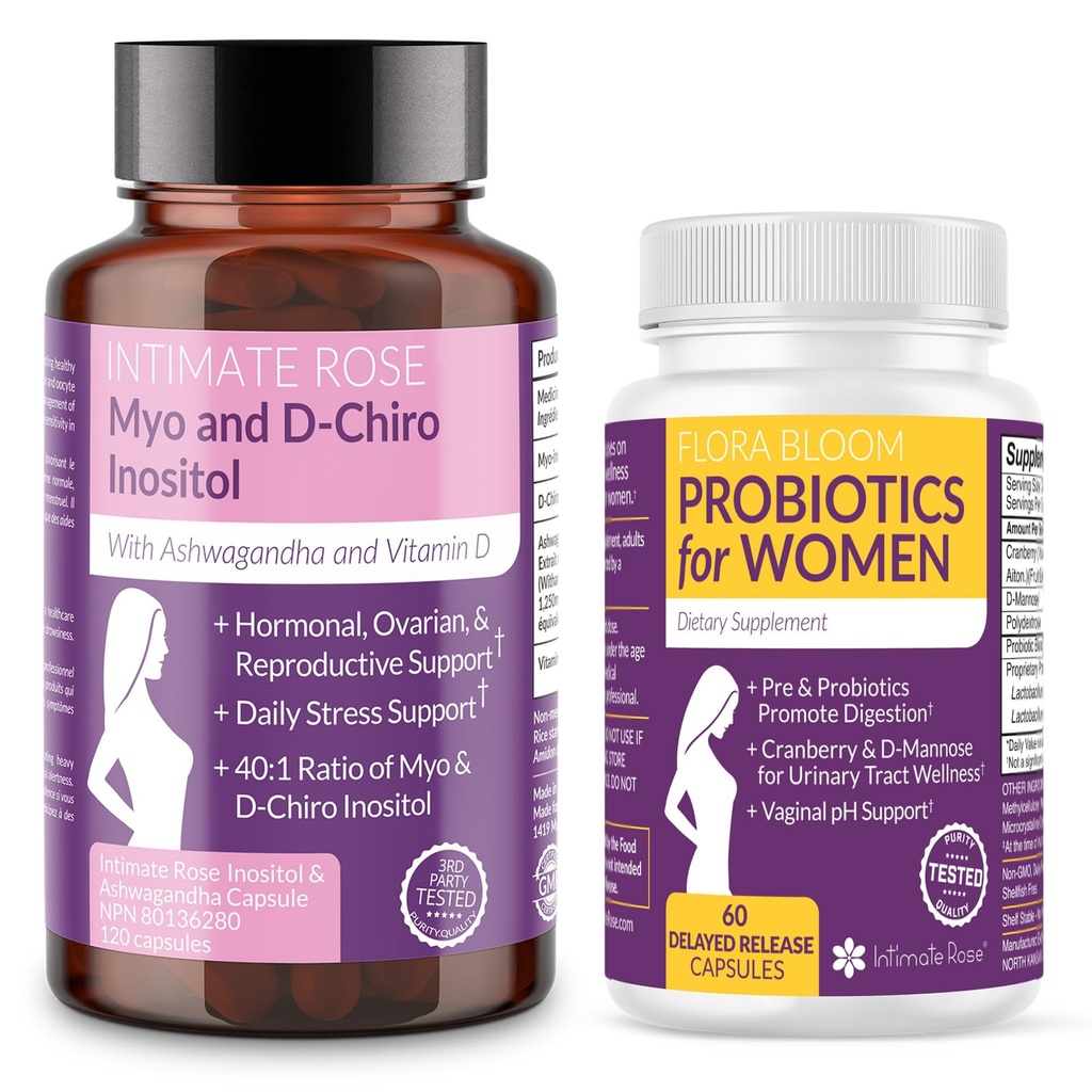 Ahorre 10% en el paquete de bienestar de las mujeres – Myo-Inositol & D-Chiro Inositol + Probióticos vaginales completos para el equilibrio hormonal, la alegría y la salud vaginal