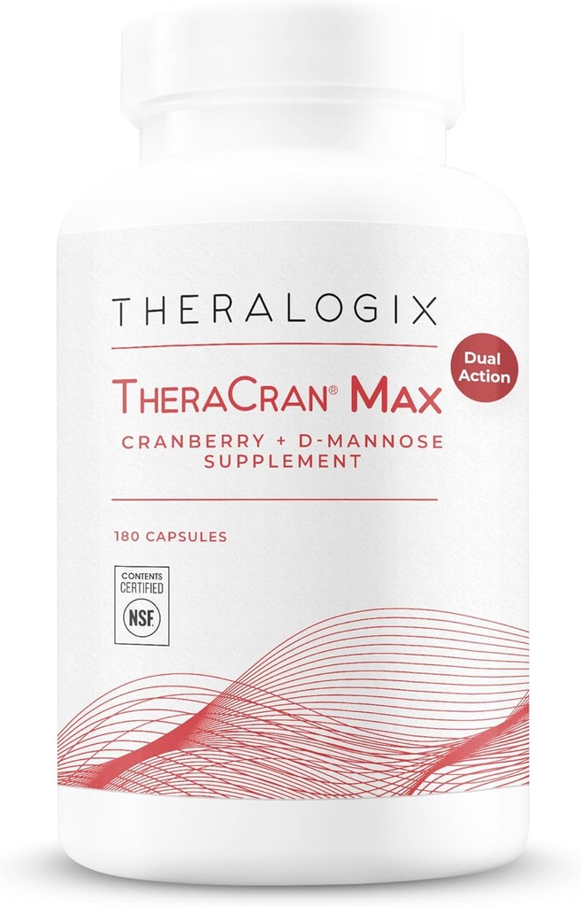 Theralogix TheraCran Max - Suplemento de arándano + D-Mannose para hombres y mujeres - Apoyo a la salud del tracto urinario - suministro de 90 días - NSF certificado - 180 cápsulas