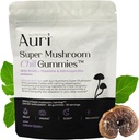 Auri Super Mushroom Chill Gummies - Suplemento de reducción de estrés de la ayuda natural para adultos w/Reishi Mushroom, Ashwagandha, L-Theanine - Unwind Mind & Harmonize Tu día - 60 gomas de calma