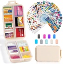14 Grids Travel Pill Organizer Box con 415-Pcs Medicine Name Labels - Pocket Daily Pharmacy Case Container Kit - dispensador de medicamentos de viaje para el almacenamiento de suplementos de vitaminas de aceite de pescado - Khaki