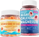 NEVISS Vitamina D3 5000IU + K2 (MK-7) 120mcg + Suplemento de calcio 600mg, Magnesio de calcio de Algae 2:1
