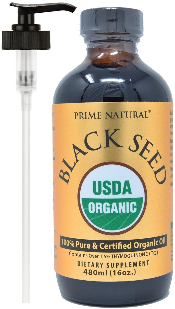 PRIME NATURAL Organic Black Seed Oil 16oz - Cold Pressed High Thymoquinone 1.7% USDA Certified - Turkish Origin Potent Nigella Sativa Liquid - Vegan Omega 3 6 9, Antioxidante