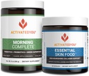 ACTIVATED Prebióticos completos de la mañana, Probióticos, Superalimentos Verdes (Apple Cinnamon) + Colágeno de alimentos esenciales de la piel, Elastin Support, 30 Servimientos
