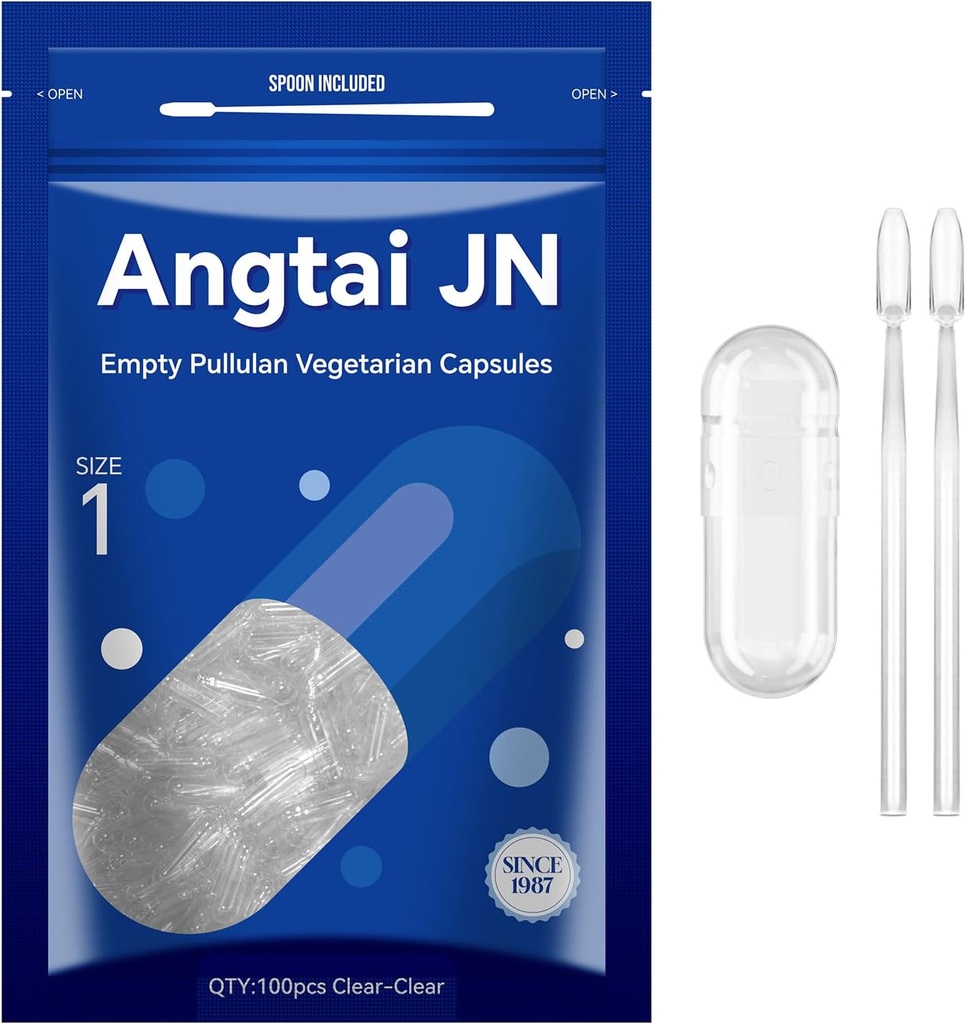 Empty Capsules Size 1 - Clear Fillable Vegetarian Capsules(100 Count) Size 1 Empty Pullulan Capsules with Two Micro Lab Spoons,- Veggie Capsules Empty Caps for DIY Your Own Supplements