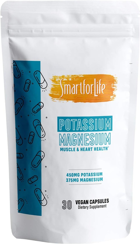 SMART FOR LIFE Potassium Magnesium Supplement - 30 Vegan Capsules - Magnesium Potassium Supplement - High Absorption Complejo mineral - Muscle Support & Electrolyte Balance