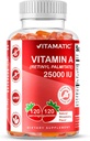 Vitamatic Sugar Free Vitamin A 25000 IU Gummies (Retinyl Palmitate) - Natural Strawberry Flavor - 120 Pectin Based Gummies (1 Bottle)