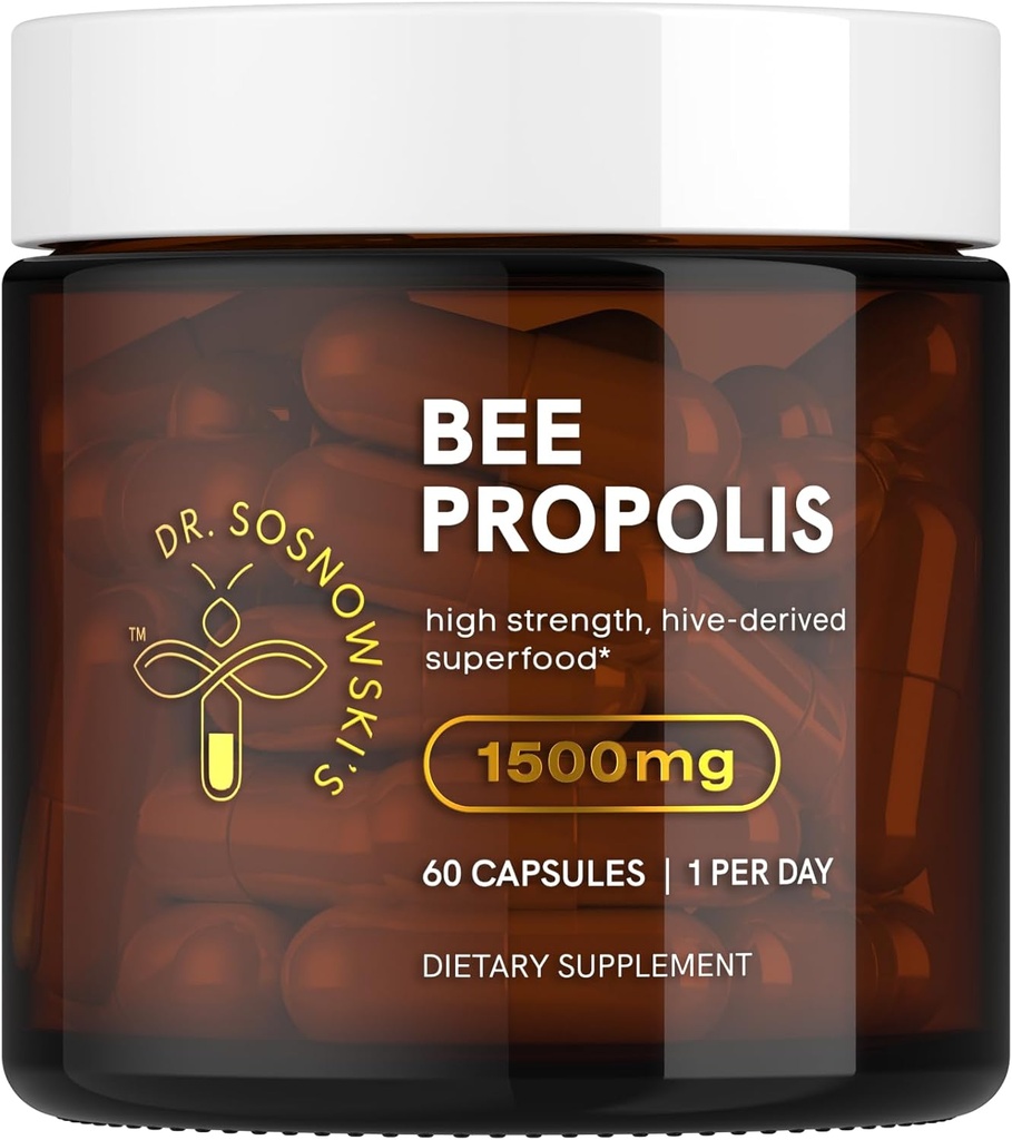 Dr Sosnowski's Bee Propolis ← 1500mg High Potency ¦ Hive-derived Superfood, Vegetable Capsules, 60 Conde Silencio 2 Meses Suministro
