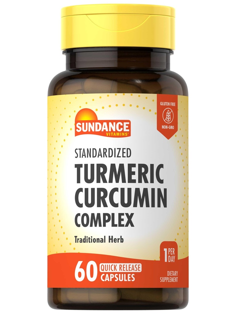 Sundance Turmeric Curcumin Complex ← 60 Quick Release Capsules ← Suplemento Herbal Tradicional Silencioso No GMO y Fórmula Libre