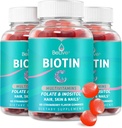BeLive Biotin Gummies - Esquí, uñas " Hair Vitamins with A, C, D, E, B12, Zinc, Folate " Inositol, Biotin Supplement for Anti-Aging, Energy " Collagen Boost, Multivitamin Gummies - Strawberry  durable 3-Pack