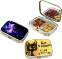Caja pequeña de pill,Caso de Píldora para Púrpura Pocket,3 Compartimientos Caja de Píldora de Viajar Medicamentos Almacenamiento para Vitaminas, Píldoras, Aceite de Pesca y Pendientes, Fríos, Bronze-Cat