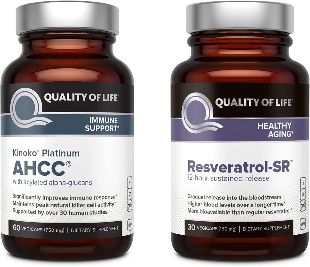 Calidad de vida Kinoko Platinum AHCC Immune Support and Resveratrol Sustained Release