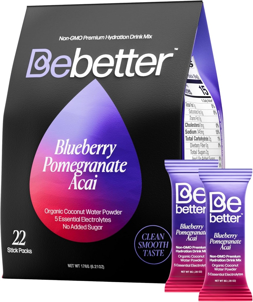 Beber más Electrolitos orgánicos Empaquetaduras de polvo ← Electrolyte Drink Mix ¦ Orgánica Agua de coco Silencio Sin Sabores Artificiales ← Sugar Free Hydration Packets ← Non-GMO ← 22 Sticks (Blueberry, Pomegranate, ACAI)