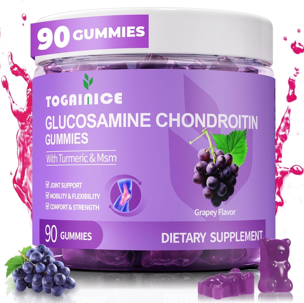 Soporte conjunto Gummies con Glucosamine Chondroitin, Sugar Free, 1500mg Extra Strength with MSM & Turmeric (90 Count)