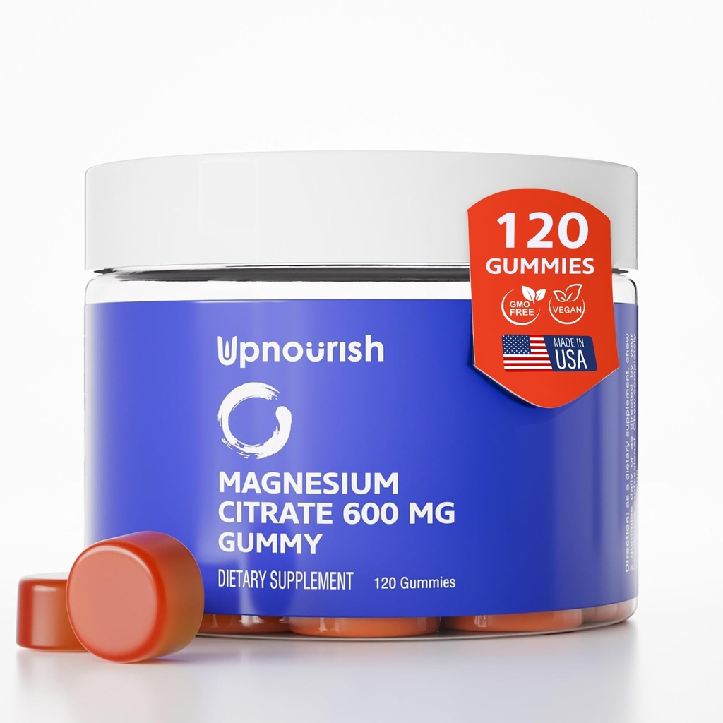 UpGummies de Magnesio Nourish para Adultos &amp; Niños Magnesio Citrate Gummies 600mg, Suplemento de calma para la relajación muscular, bonificación y salud digestiva, Citrato de Magnesio, Vegan, No GMO, 120 Conde