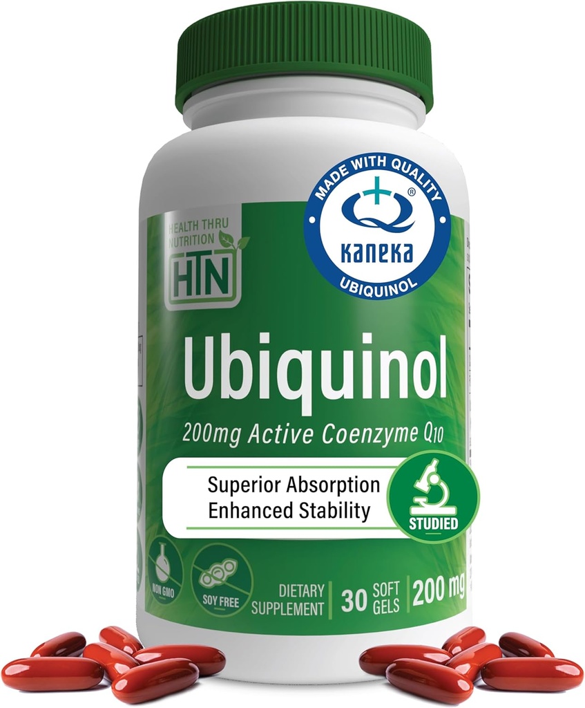 Salud Thru Nutrition Ubiquinol 200mg 30 Softgels como Kaneka QH Reducido CoQ-10 TEN Stabilized - 3rd Parte testada Ø Enhanced Bioavailability ← Cardiovascular & Mitocondria Función de apoyo no transgénico