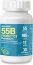 55B Probióticos Premium - 55 Billion CFU, 12 Strains, 185mg Prebiótico - Immune Support, Digestive & Gut Health - Supports Occasional Constipation, Gas & Bloating - 30 Vegan Capsules, 30 Day Supply
