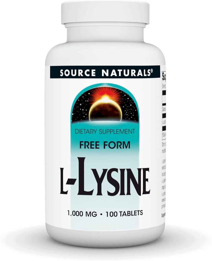Fuente Naturales L-Lysine Free Form, 1,000 mg - Suplemento Aminoácidos apoya la formación energética " Collagen* - 100 Tablets