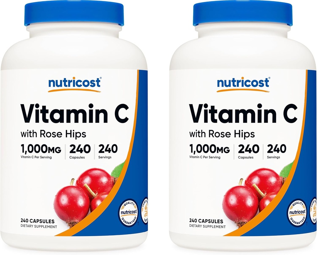 Nutricost Vitamina C con Rosa HIPS 1025mg, 240 cápsulas (2 botellas) - Premium No GMO, Suplemento libre de vitamina C