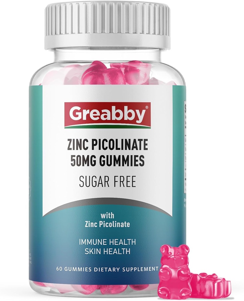 [BRSRAAADDIBRMYL6] Zinc Gummies - Zinc Picolinate 50mg, Sugar Gratis, Altamente Absorbable Zinc Picolinate Suplemento para Adultos Niños, Crecimiento de Apoyo, Función Inmunitaria, Salud de la Esquía, 60 Gummies