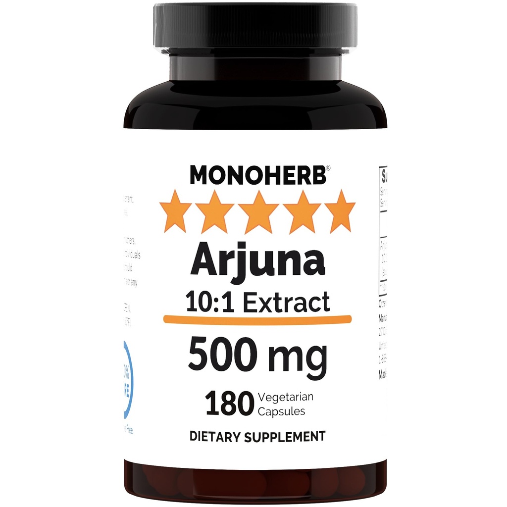 MONOHERB Arjuna 10:1 Extract - 500 mg per Capsule - 180 Capsules - 180 Servings