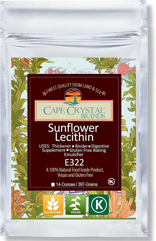 Cape Crystal Sunflower Lecithin Powder, 100% natural y libre de gluten. Es la alternativa Vegan, no GMO de la soja Lecithin Powder (14-oz.)