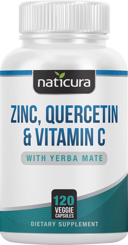 Quercetina de zinc con vitamina C y Yerba Mate - 4-en-1 Suplemento de apoyo nutricional - 120 Veggie Capsules - Made in the USA