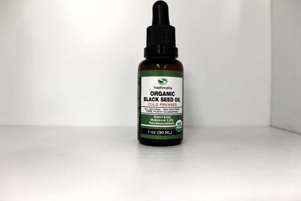 HalalEveryDay- Black Seed Oil - 100% Pure, Cold Pressed- Organic- Nigella Sativa Non-GMO - Thymoquinone - Cumin Seeds Oil (1 Ounce)
