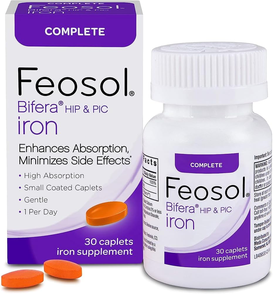Feosol Bifera Hip & PIC Iron Suplemento, Completo - 30 caplets, Pack de 2