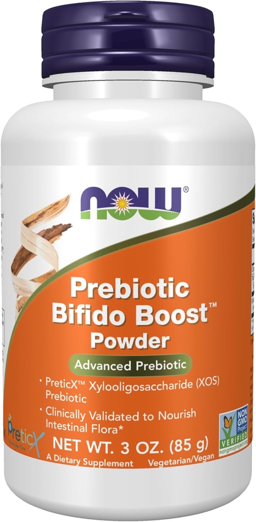 AHORA Alimentos Suplementos, Prebiótico Bifido Boost con PreticXTM Xylooligosaccharide (XOS) Prebiótico, Polvo, 3-Once