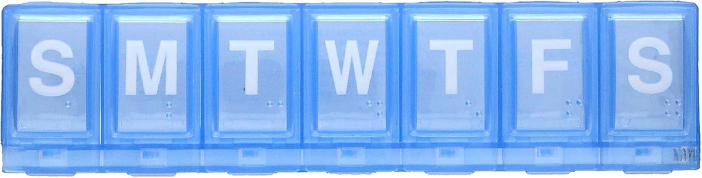 [BRSRMATRDEGWOCD3] EZY DOSE Planificador semanal de píldoras (7 días), caja de medicina, caja de organizadores de vitaminas, grandes compartimientos de bloqueo para medicamentos de prescripción segura y prevenir el espiramiento accidental, azul