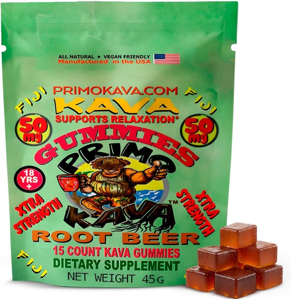Kava Kava Gummies 50mg – Strong Noble Kava con 50mg Kavalactones para la calma y la relajación – Alcohol-libre – Acción rápida Fiji Kava Extracto de raíz – Root Beer Flavor – 15 Conde