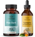 HERBAMAMA Extracto Turmérico y Pine Bark Kit - Agrupo de 400 mg Cápsulas marítimas francesas " Extracto Turmérico Tintura 2 fl oz - Vegan, No GMO, Azúcar " Libre de alcohol - 2 Pack