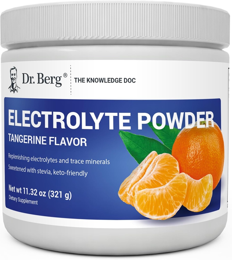 Dr. Berg Zero Sugar Hydration Keto Electrolyte Powder - Mejorado w / 1000 mg de Potasio & Real Pink Himalayan Sal (NO Table Salt) - Tangerine Flavor Hydration Drink Mix Suplemento - 50 servicios