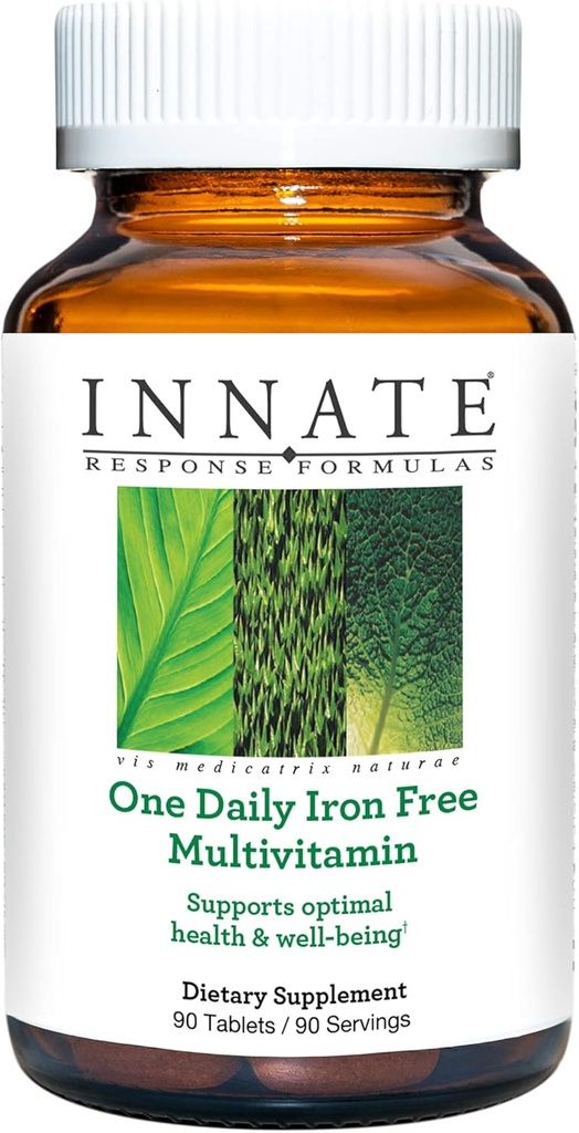 INNATE Fórmulas de respuesta One Daily sin hierro - Iron-Free Daily Multivitamin - Con vitaminas B - Vegetariano, No GMO y Kosher - Fabricado sin 9 Alérgenos Alimentarios - 60 Cuenta (60 Serviciones)
