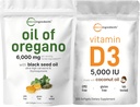 Micro Ingredientes Petróleo de Oregano Softgels 6.000mg Por Servir & Vitamina D3 5,000 IU Bundle Pack  4X Strength Carvacrol & Thymoquinon