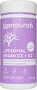 UpNourish Certified Vegan Vitamin D3 5000 IU K2 MK4 MK7 500 mcg Suplemento, 150 Softgels, Planta base Liposomal Vitamina D K con aceite de coco orgánico, No GMO, Gluten y Gelatina Gratis