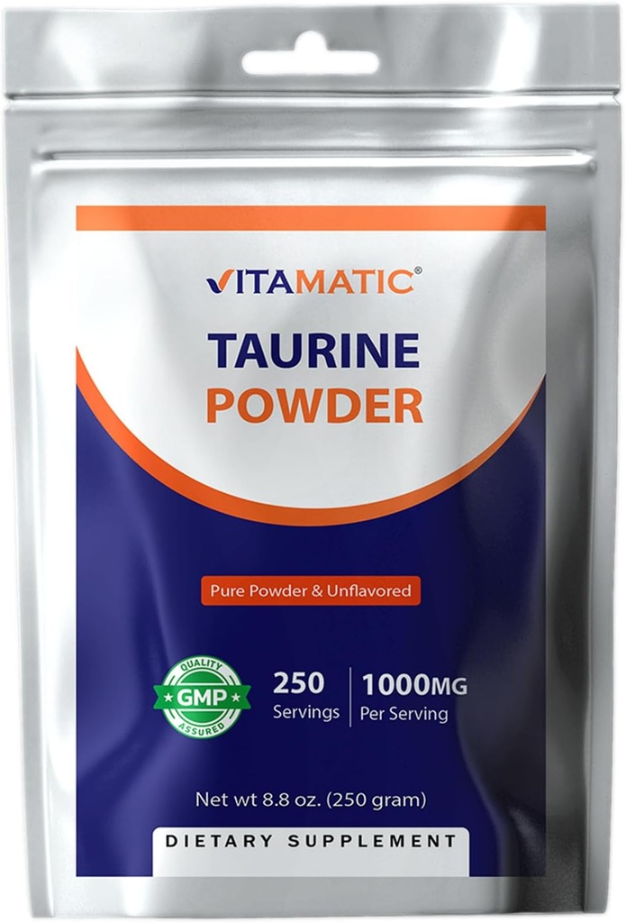 Vitamatic Pure Taurine 1000mg 250 Servings - Non-GMO, Gluten Free