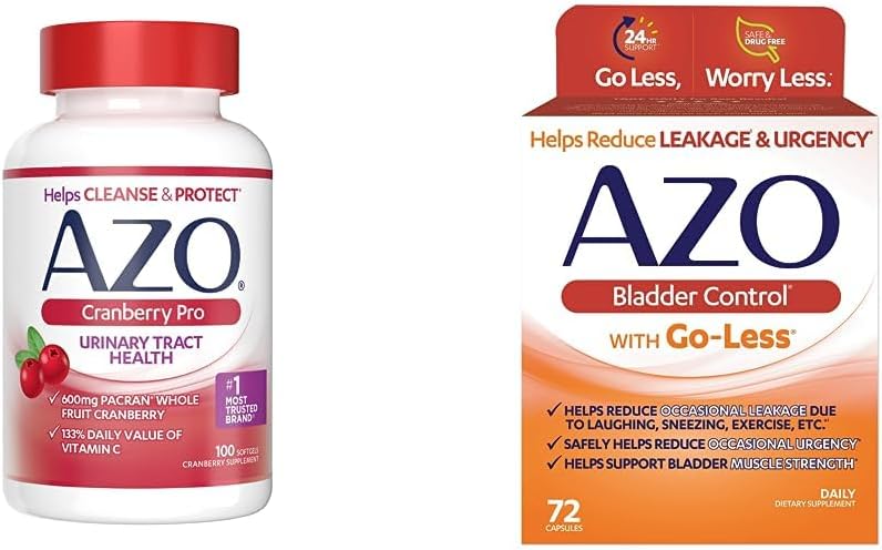 AZO Cranberry Pro Urinary Tract Health Supplement 600mg PACRAN, 1 Serving = More Than 1 Glass of Cranberry Juice 100 CT + Control de vejiga con Go-Less Daily Supplement, 72 Count