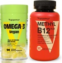 Vegan Omega-3 + Vitamina B12 Gummy Silencio Algae Omega-3 DHA Suplementos para Cerebro, Ojos del Corazón Salud TENIDO Metil B12 1000 mcg & Vitamina D 5000 UI para Energía y Apoyo Inmunitario - 90 Cuenta