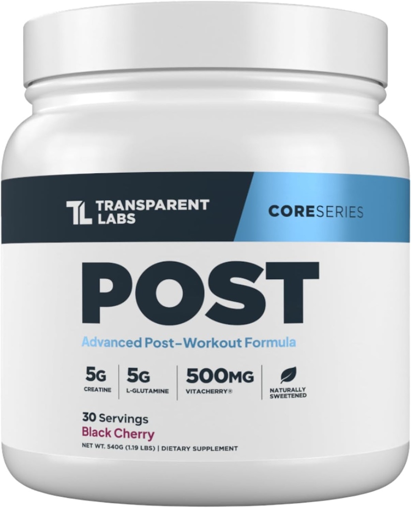 Transparent Labs Post - Post-Workout Constructor de músculo de recuperación con L-Glutamina, Beta-Alanina y BetaPure Betaine Anhydrous para la recuperación del músculo y el edificio del musculo - 30 Servimientos, cereza negra