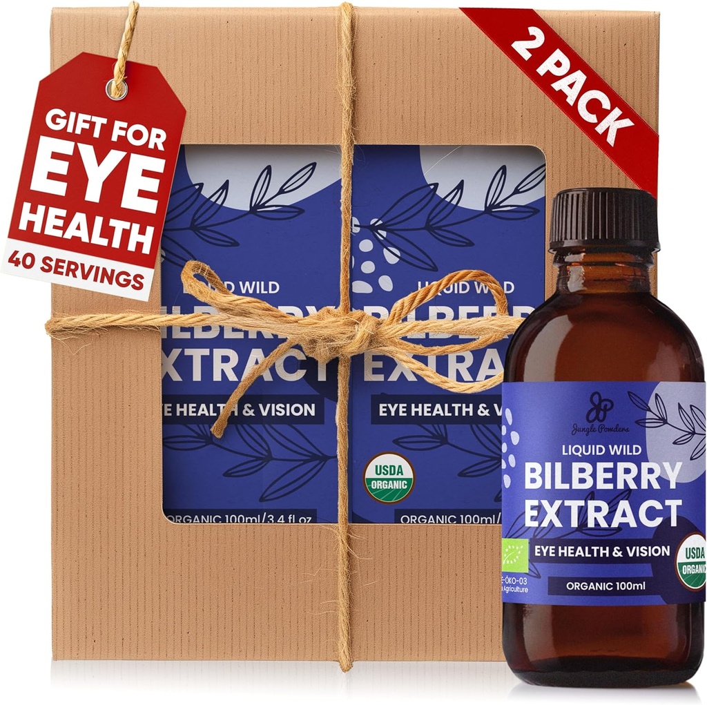 Regalos de Abuelo de Grandaughter Wild Bilberry Extracto USDA Organic Alcohol-Free 2x3.4oz Botella de regalo de arándanos líquidos para los regalos de salud del abuelo para los ojos Alta biodisponibilidad Extracto líquido 40 servicio
