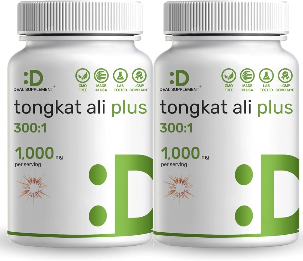 2 Pack Tongkat Extracto de Ali 300:1 con Hierba Hornosa 1.100mg, 480* Capsules – Hindú de Longjack de Indonesia Eurycoma Longifolia Root – Suplemento Herbal Extra Fuerza para la Energía